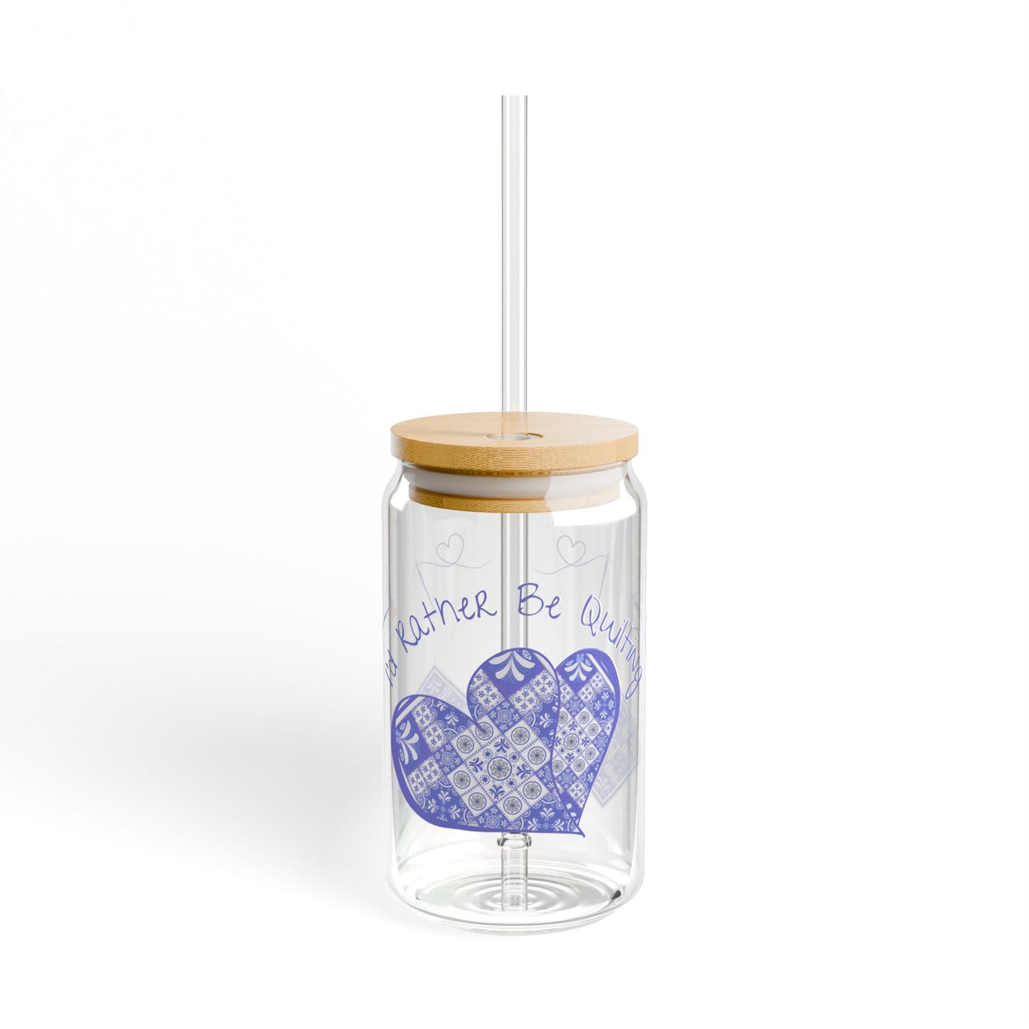 I'd Rather Be Quilting Glass Can Cup | Coquette Blue Porcelain Original Design