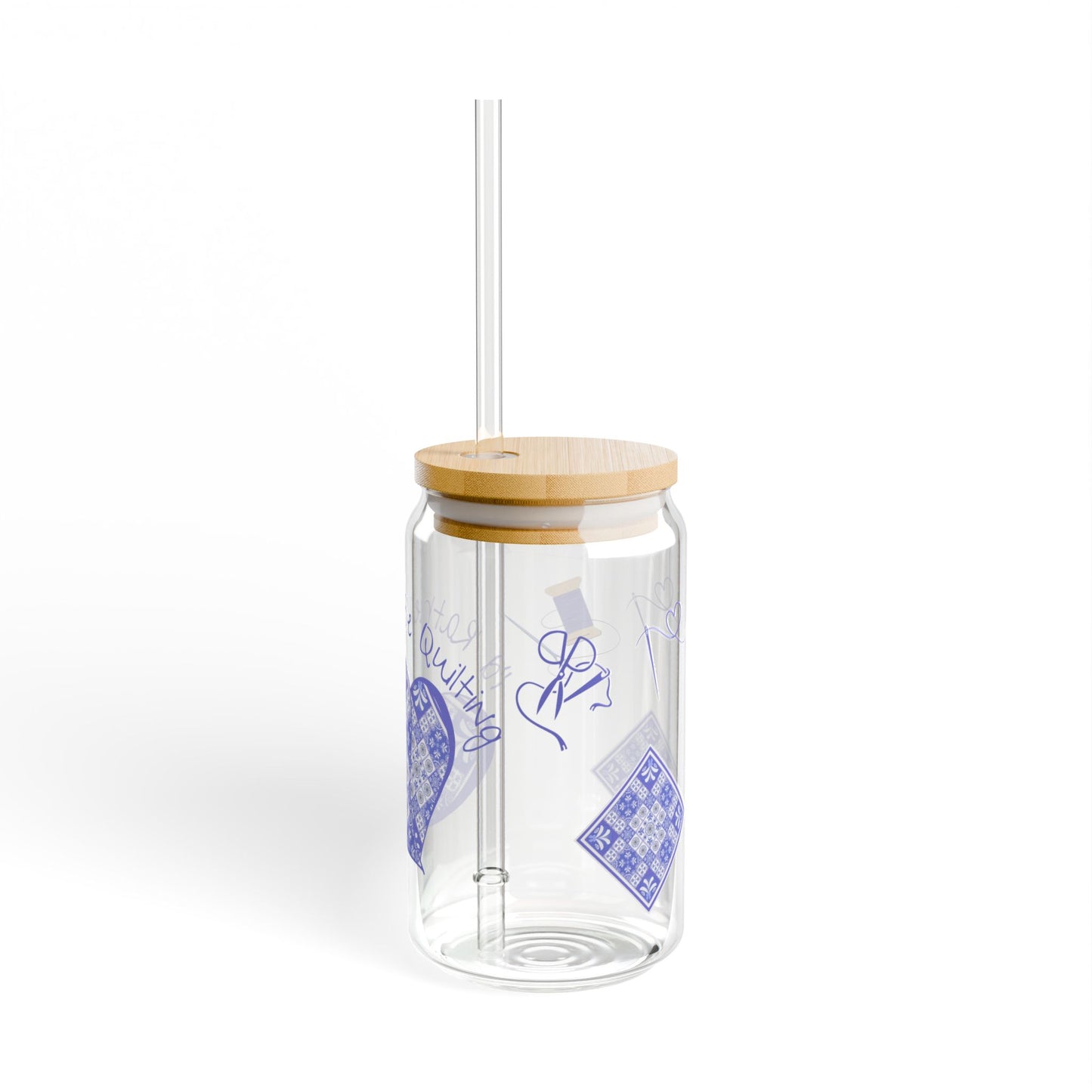 I'd Rather Be Quilting Glass Can Cup | Coquette Blue Porcelain Original Design