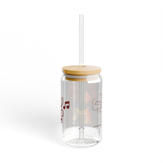 Music is the Language of the Soul Glass Can Cup | Red Passion Guitar Art | 16oz Iced Coffee Cup with Bamboo Lid & Straw | Gift for Musicians & Music Lovers