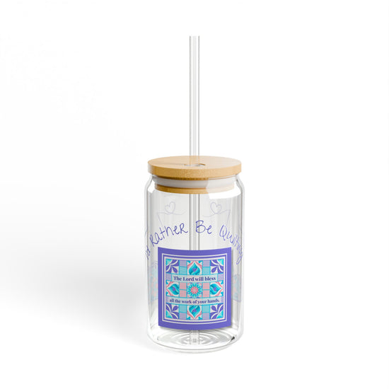 I'd Rather Be Quilting Glass Can Cup | Coquette Retro Heart Original Design