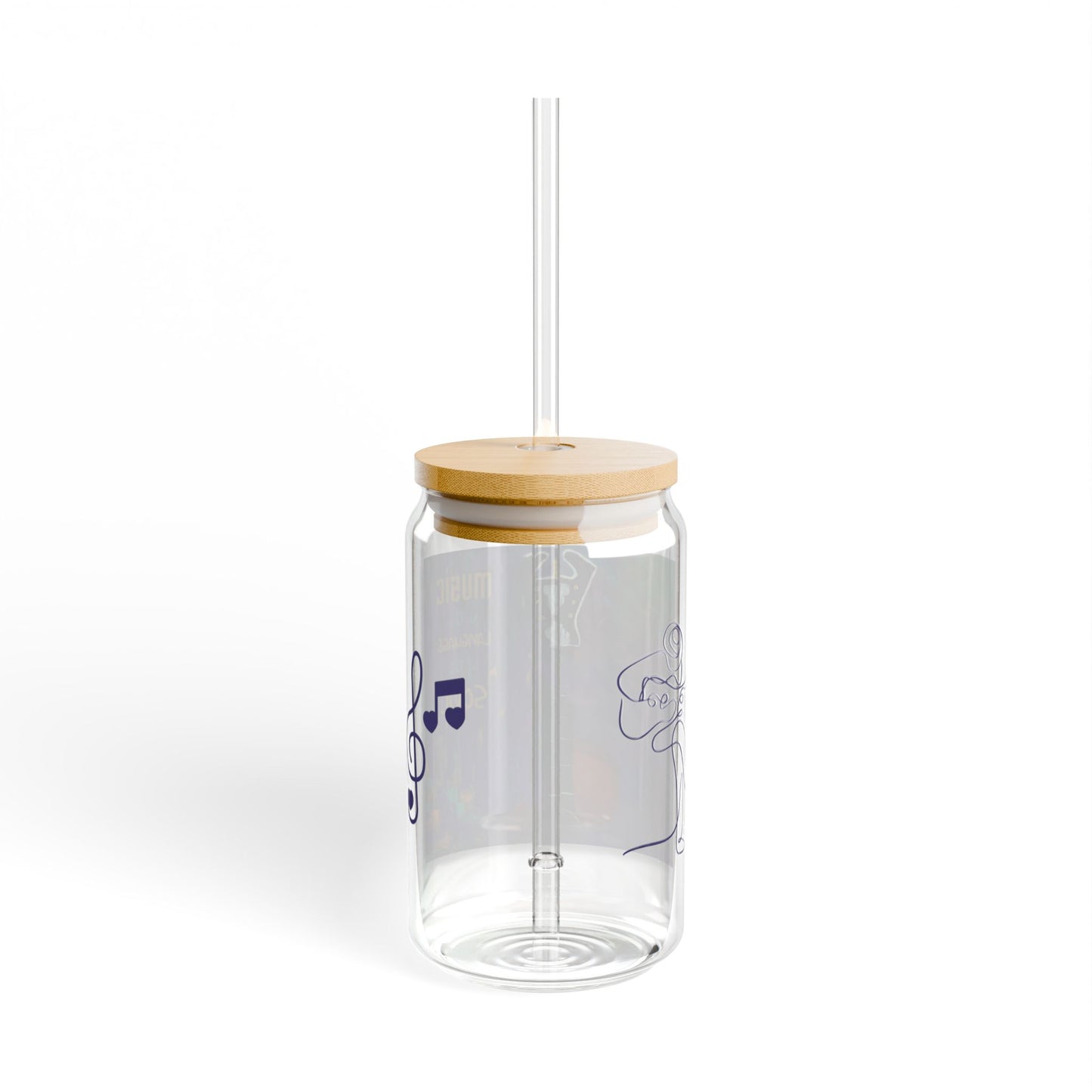 Music is the Language of the Soul Glass Can Cup | D’Angelico Guitar Design | 16oz Iced Coffee Cup with Bamboo Lid & Straw | Gift for Musicians