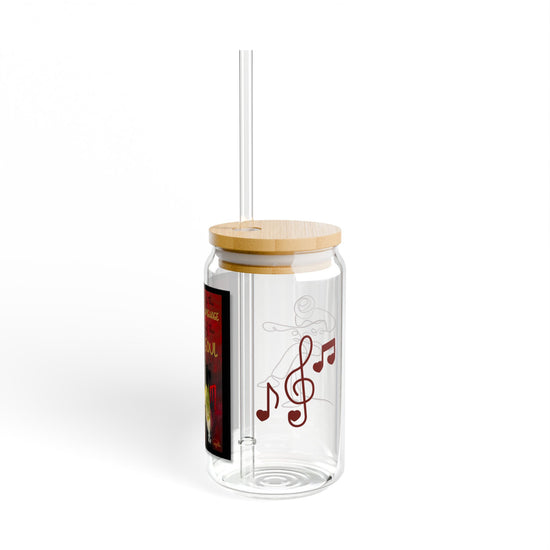 Music is the Language of the Soul Glass Can Cup | Red Passion Guitar Art | 16oz Iced Coffee Cup with Bamboo Lid & Straw | Gift for Musicians & Music Lovers