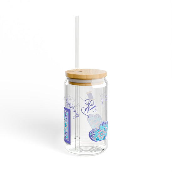 I'd Rather Be Quilting Glass Can Cup | Coquette Retro Heart Original Design