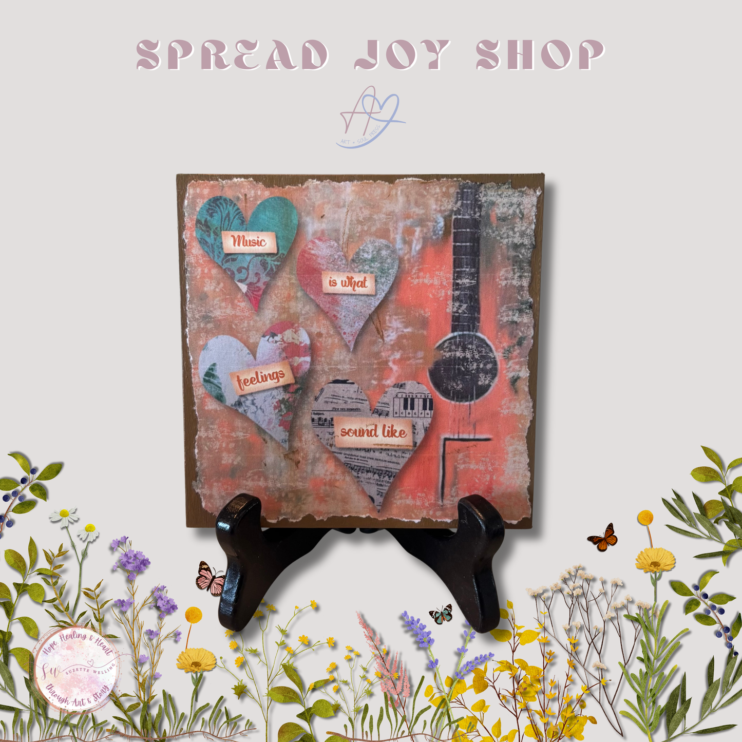 Music is What Feelings Sound Like – Handmade Mixed Media Art on Wood with Easel