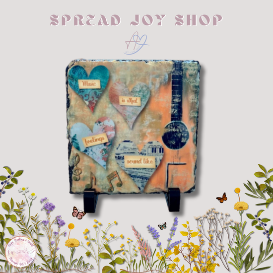 “Music Is What Feelings Sound Like” – Granite Art Plaque with Stand