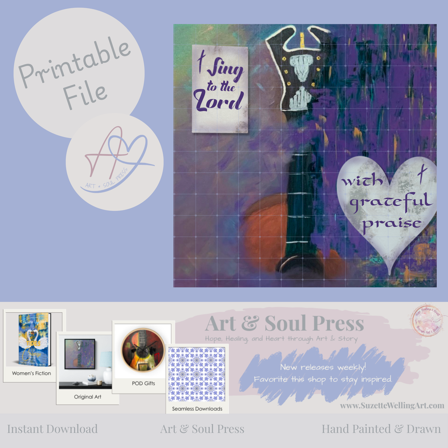 “I Sing to the Lord with Grateful Praise” Scripture | Purple Music-Themed Digital Download