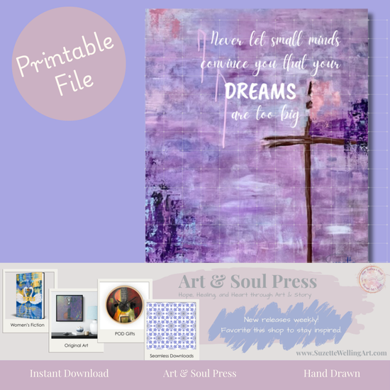 Peace be with You Purple Cross Printable Wall Art | "Never Let Small Minds..." Inspirational Quote | Faith-Based Digital Download | Word Art by Suzette