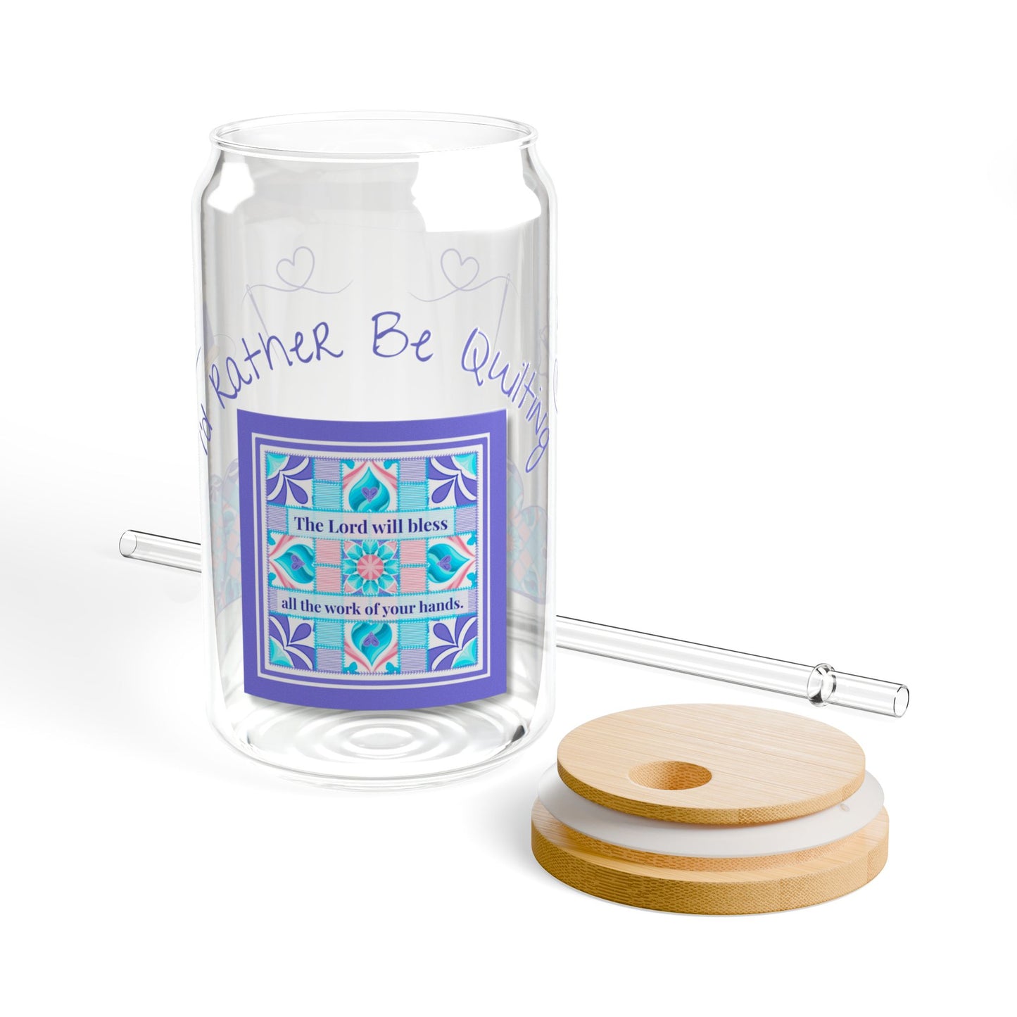 I'd Rather Be Quilting Glass Can Cup | Coquette Retro Heart Original Design