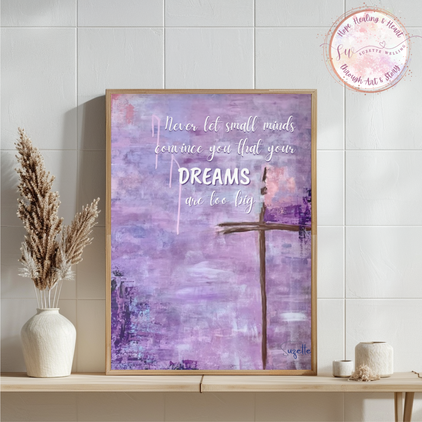 Peace be with You Purple Cross Printable Wall Art | "Never Let Small Minds..." Inspirational Quote