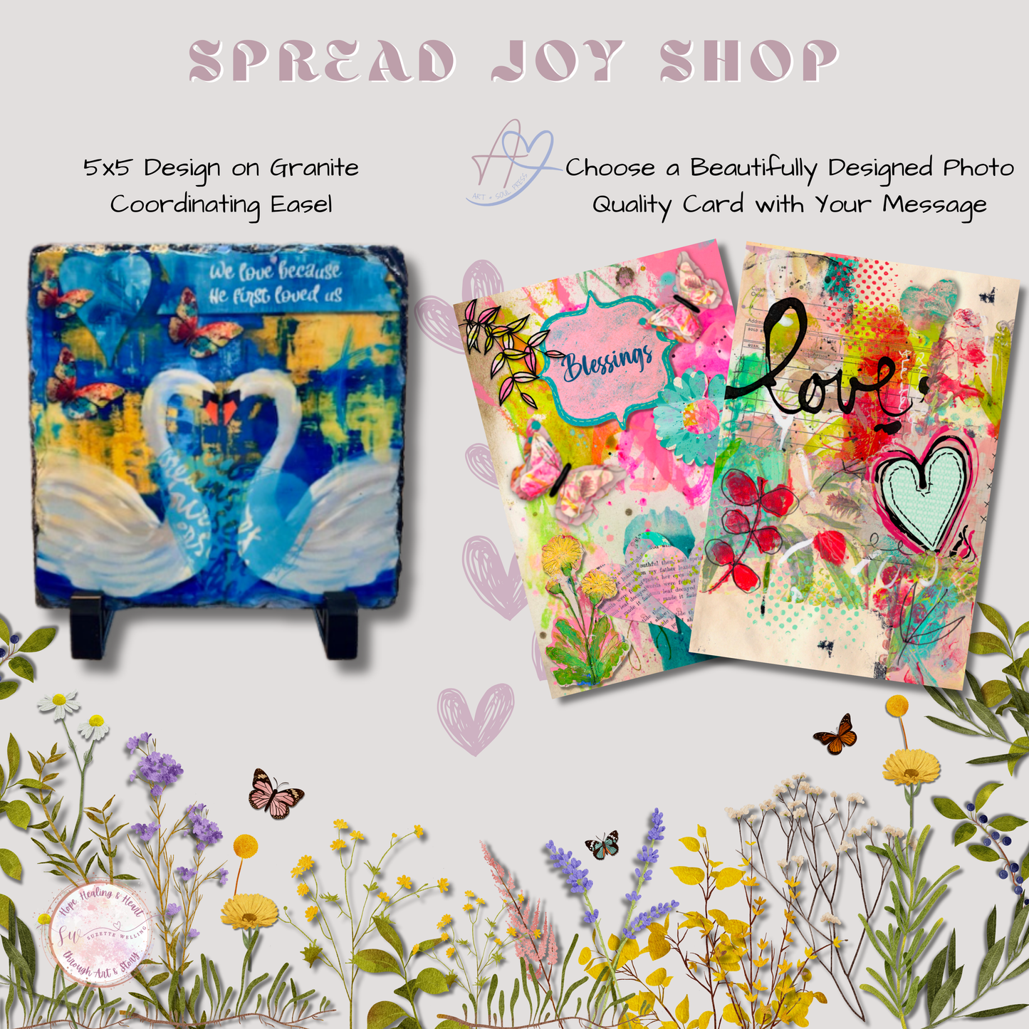 “We Love Because He First Loved Us” – Granite Art Plaque with Stand