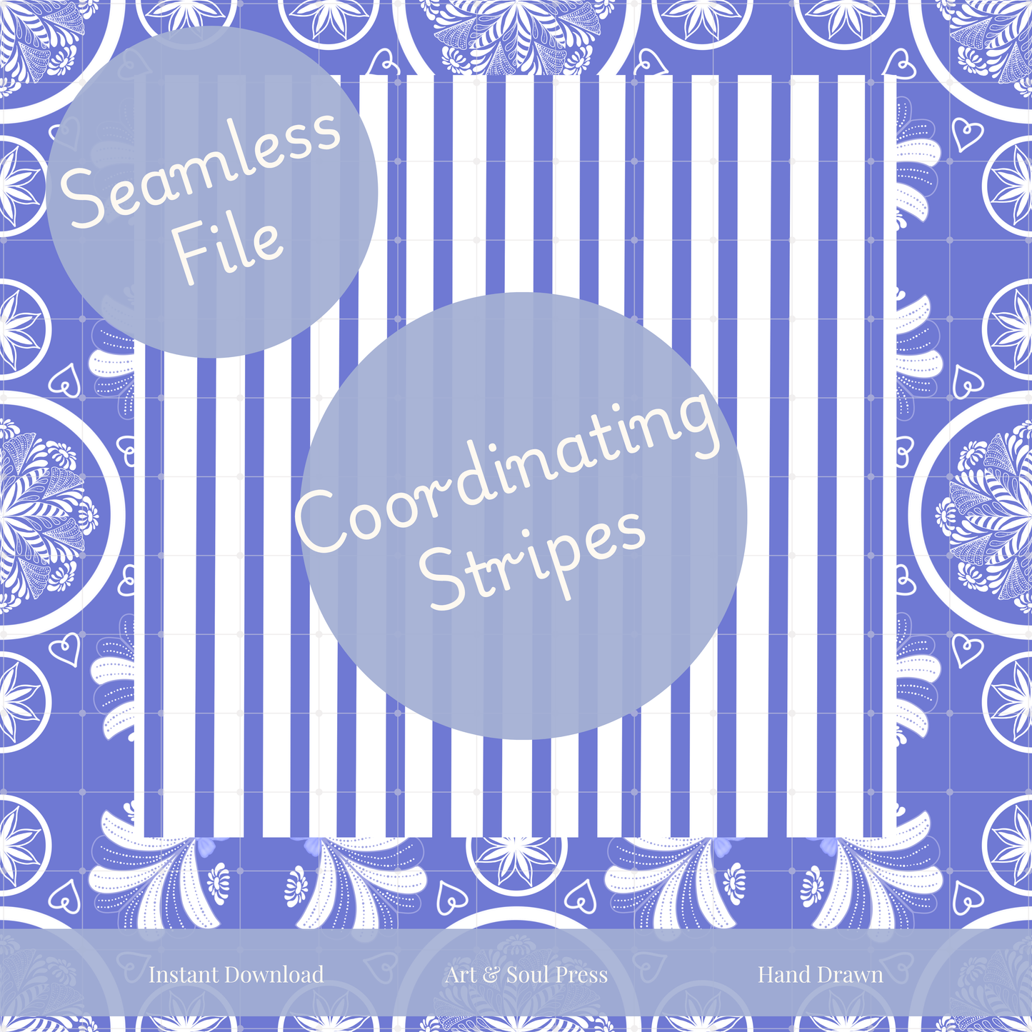 Coquette Blue Porcelain V2 Seamless File | Hand-Drawn Floral Tile Repeat | Digital Download for Sublimation, Fabric, Wallpaper, Scrapbooking