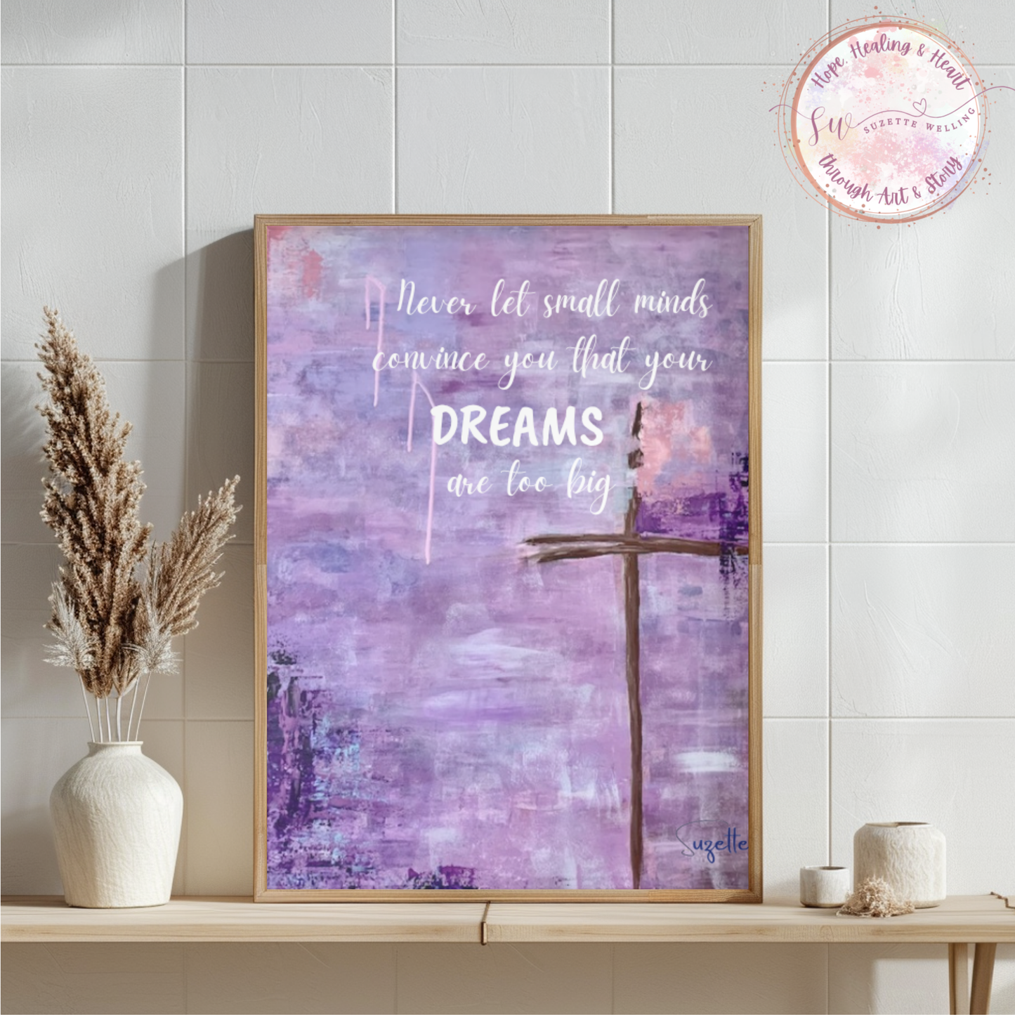 Peace be with You Purple Cross Printable Wall Art | "Never Let Small Minds..." Inspirational Quote | Faith-Based Digital Download | Word Art by Suzette