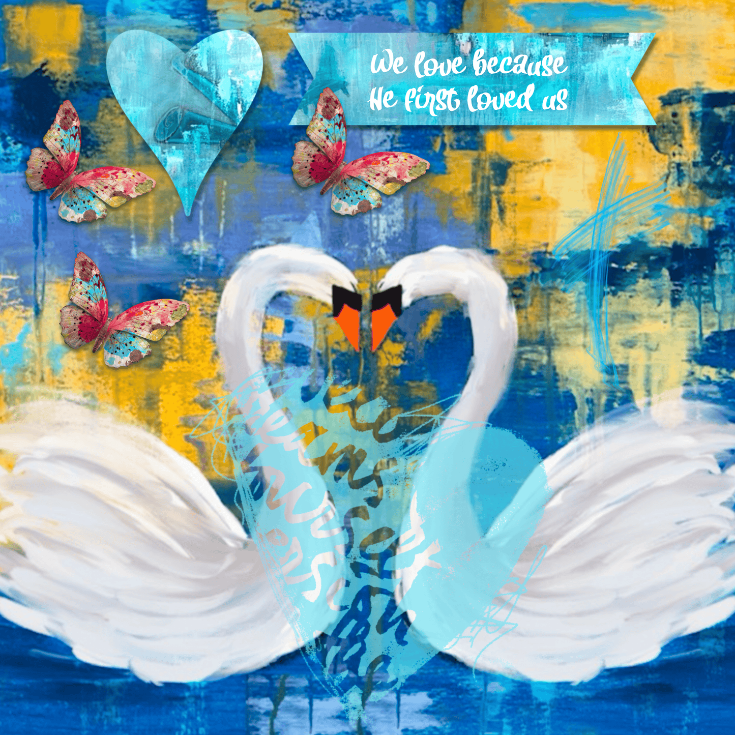 Love Lakeland Swan Art Plaque | “We Love Because He First Loved Us” Scripture