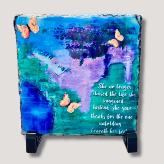 “She No Longer Chased the Life She Imagined” – Granite Art Plaque with Stand