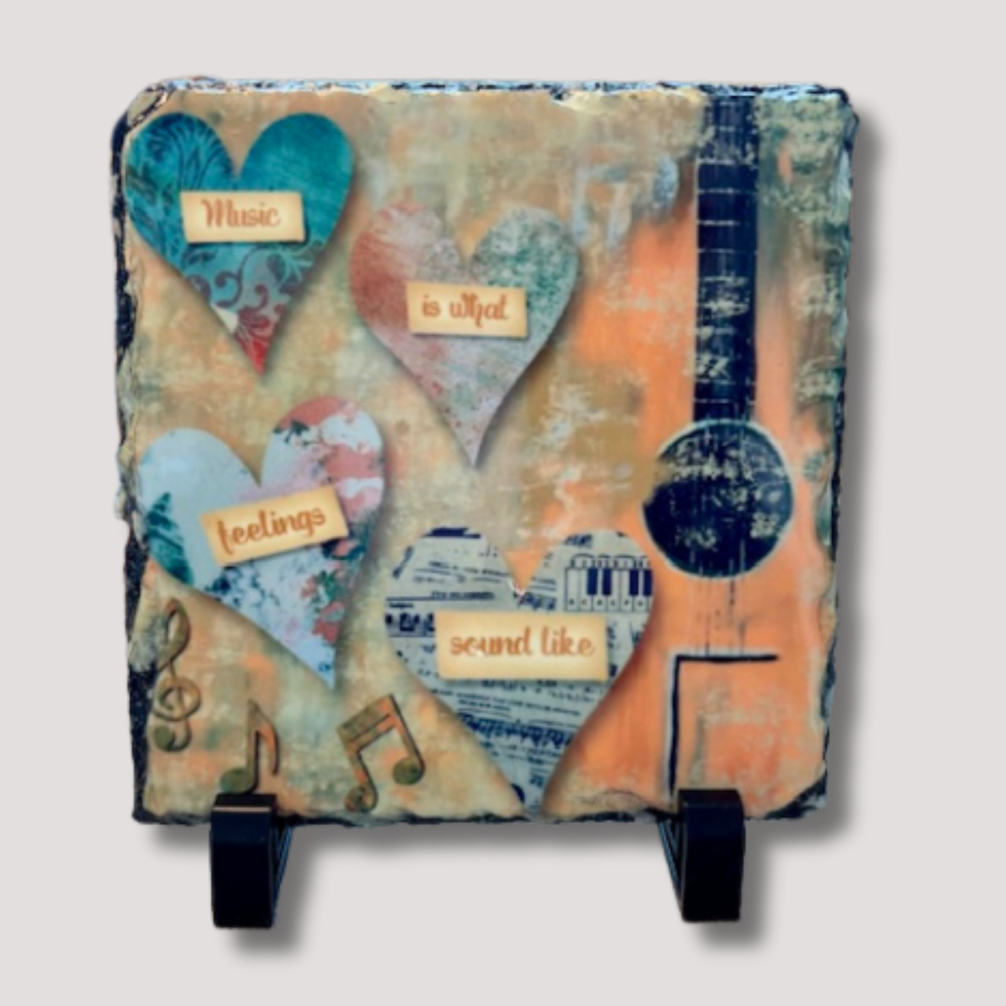 “Music Is What Feelings Sound Like” – Granite Art Plaque with Stand