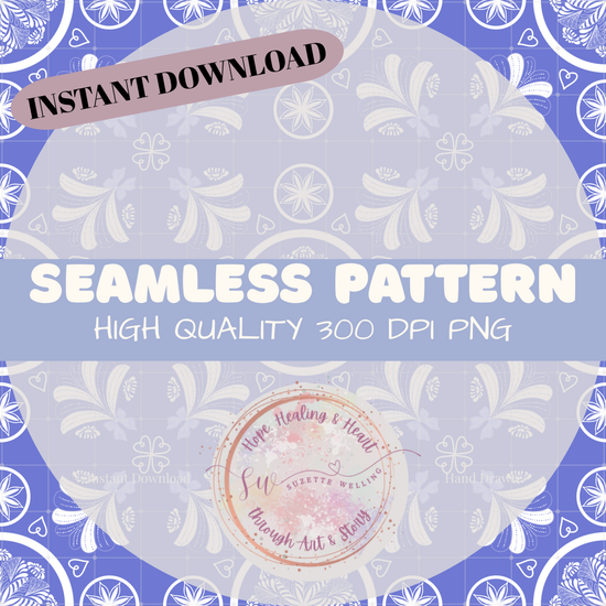 Coquette Blue Porcelain V2 Seamless File | Hand-Drawn Floral Tile Repeat | Digital Download for Sublimation, Fabric, Wallpaper, Scrapbooking