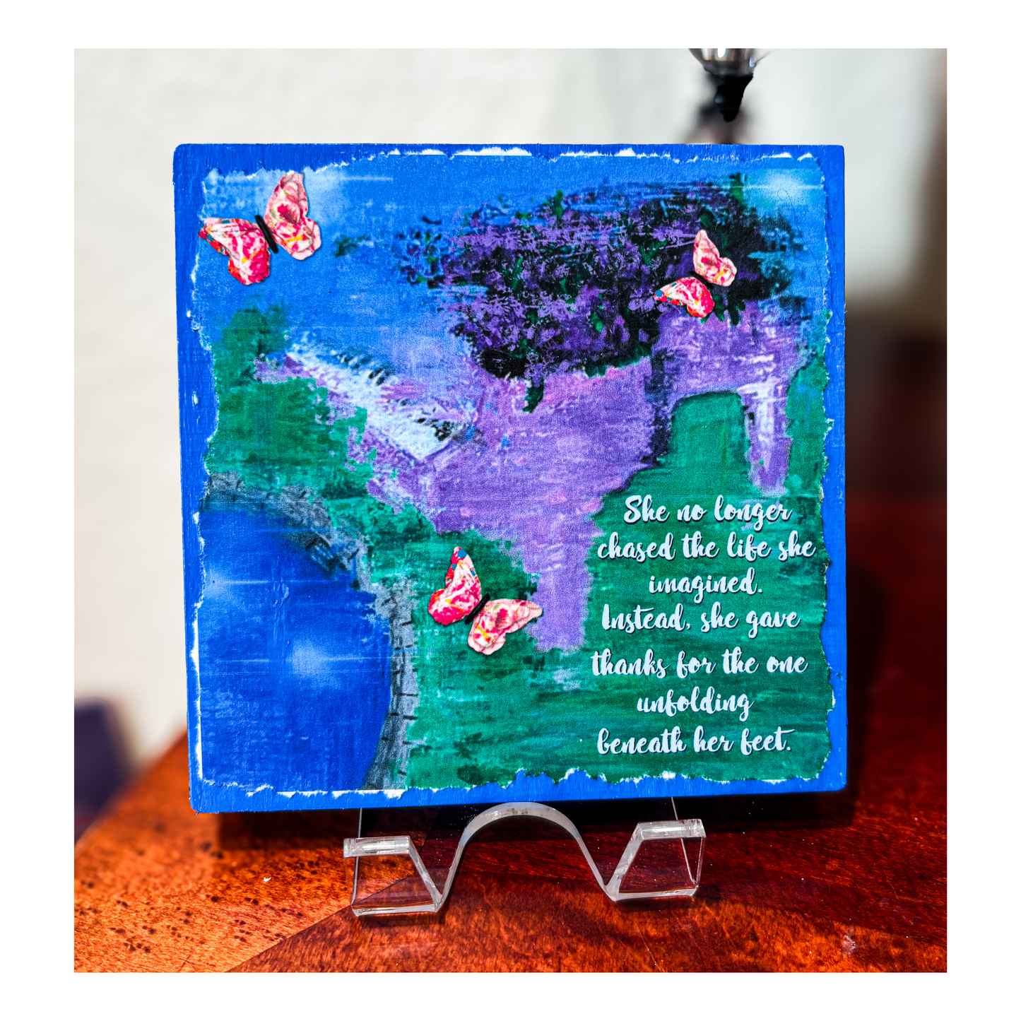 She No Longer Chased the Life She Imagined” – Handmade 5x5 Wood Panel with Easel