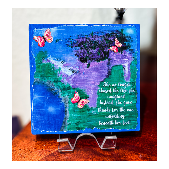 She No Longer Chased the Life She Imagined” – Handmade 5x5 Wood Panel with Easel