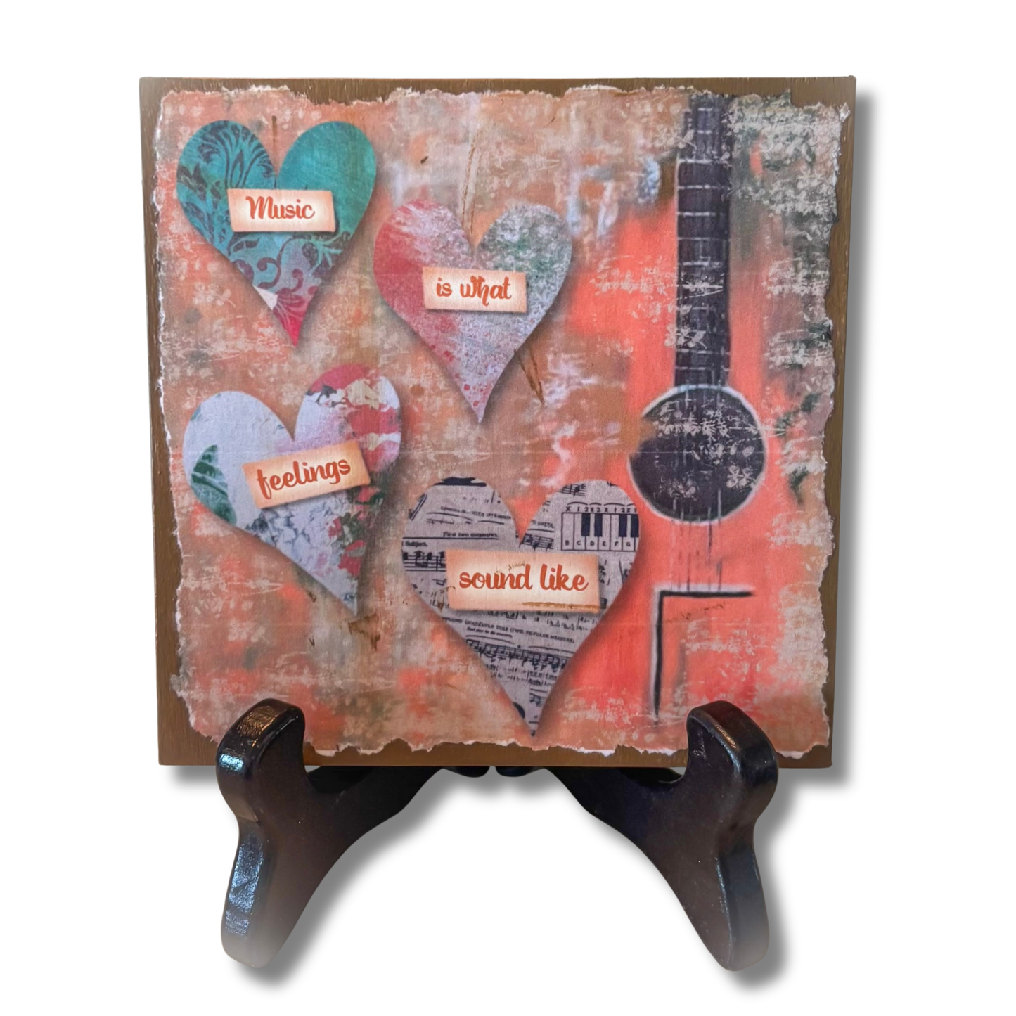 Music is What Feelings Sound Like – Handmade Mixed Media Art on Wood with Easel