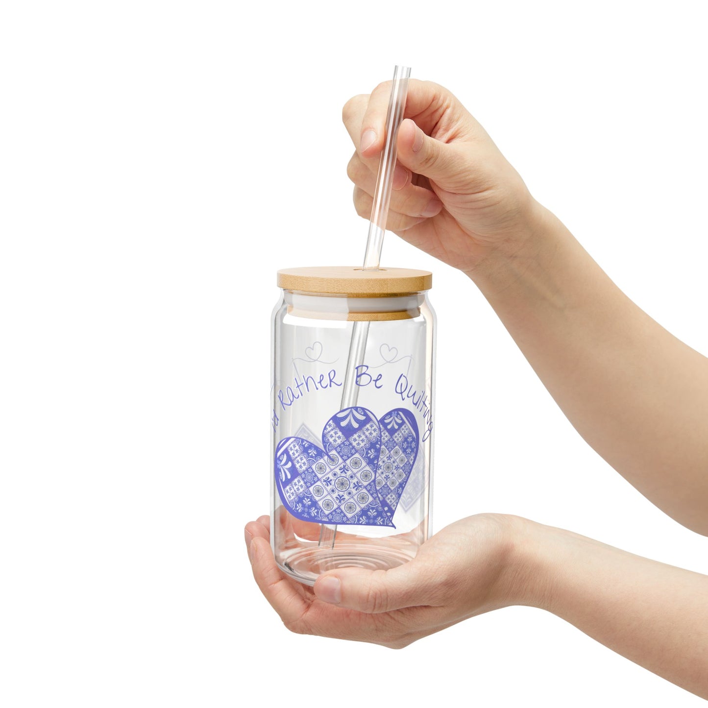 I'd Rather Be Quilting Glass Can Cup | Coquette Blue Porcelain Original Design