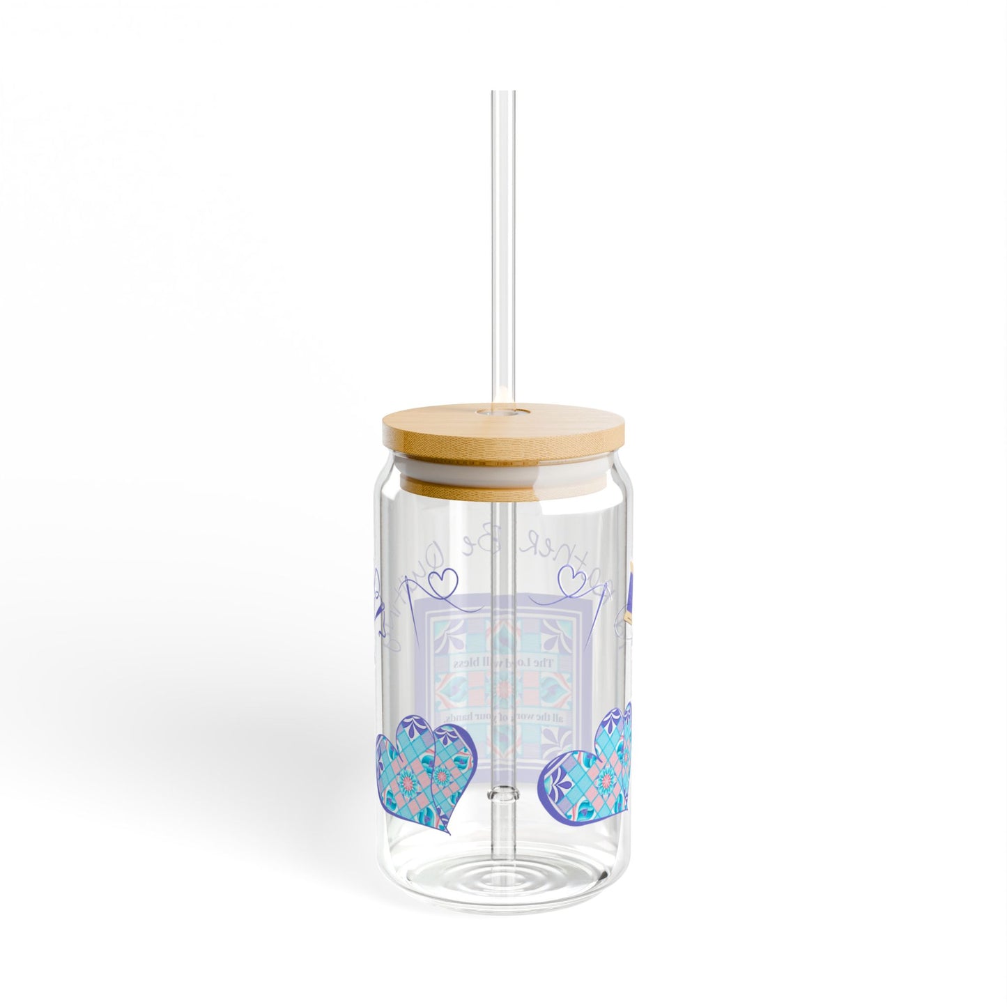 I'd Rather Be Quilting Glass Can Cup | Coquette Retro Heart Original Design