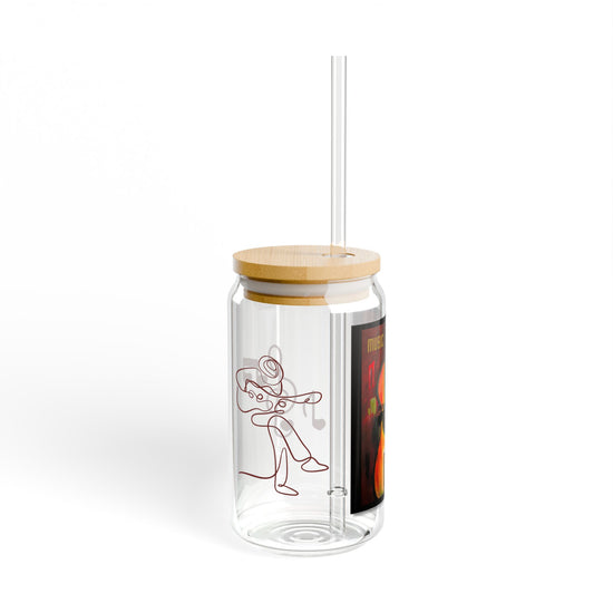 Music is the Language of the Soul Glass Can Cup | Red Passion Guitar Art | 16oz Iced Coffee Cup with Bamboo Lid & Straw | Gift for Musicians & Music Lovers