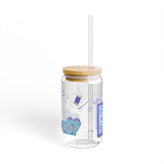 I'd Rather Be Quilting Glass Can Cup | Coquette Retro Heart Original Design