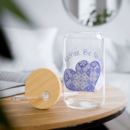 I'd Rather Be Quilting Glass Can Cup | Coquette Blue Porcelain Original Design