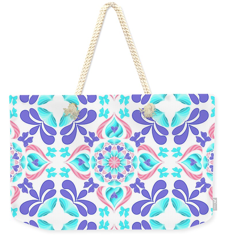 Coquette Retro Floral Heart Tile V2 - Weekender Tote Bag