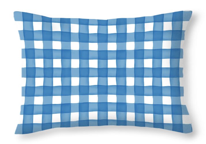 Folk Blossom Garden Blue Gingham - Throw Pillow