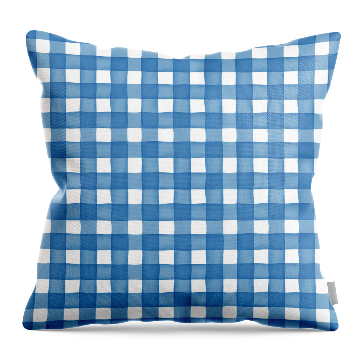 Folk Blossom Garden Blue Gingham - Throw Pillow
