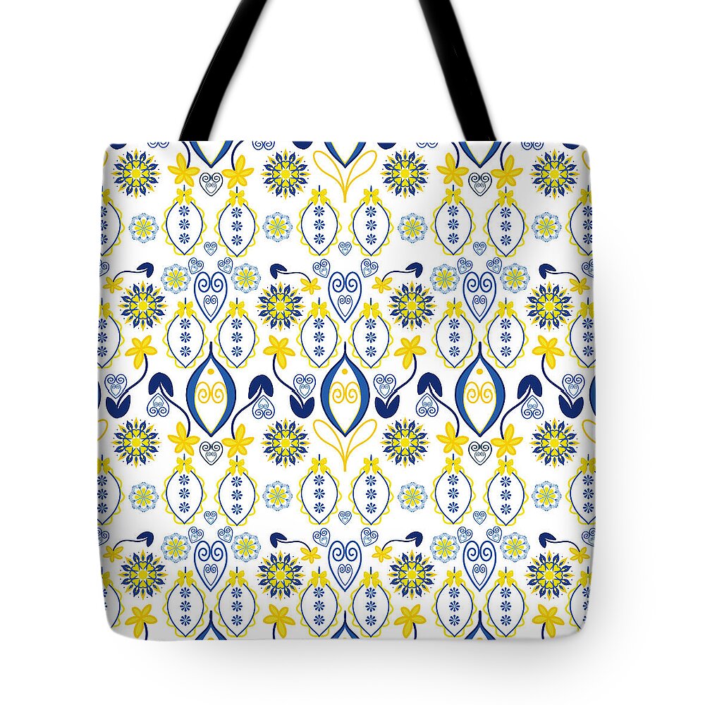 Folk Blossom Garden in Blue - Tote Bag