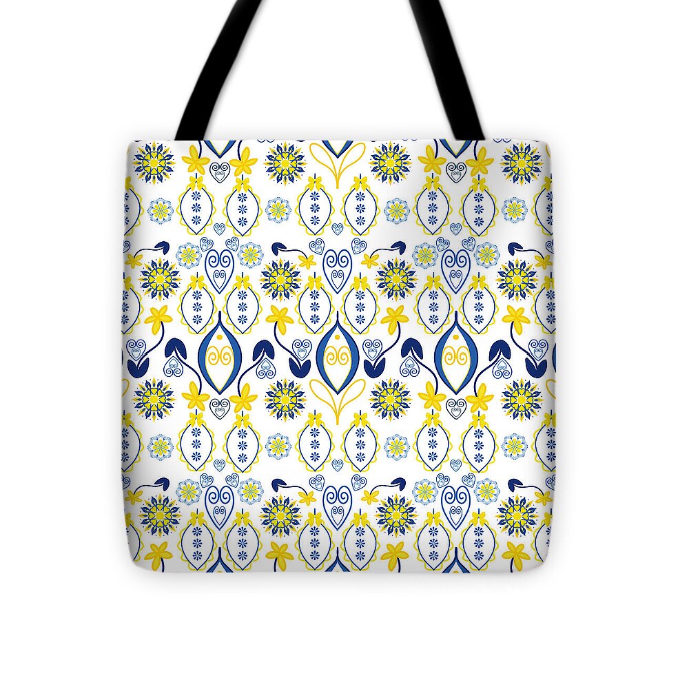 Folk Blossom Garden in Blue - Tote Bag