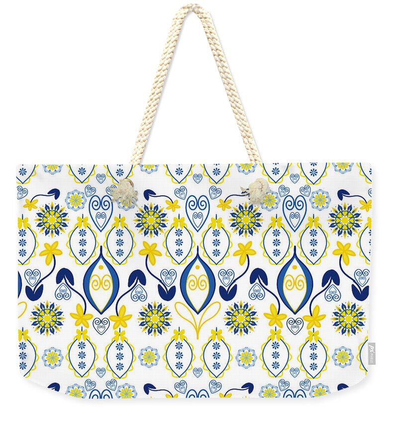 Folk Blossom Garden in Blue - Weekender Tote Bag