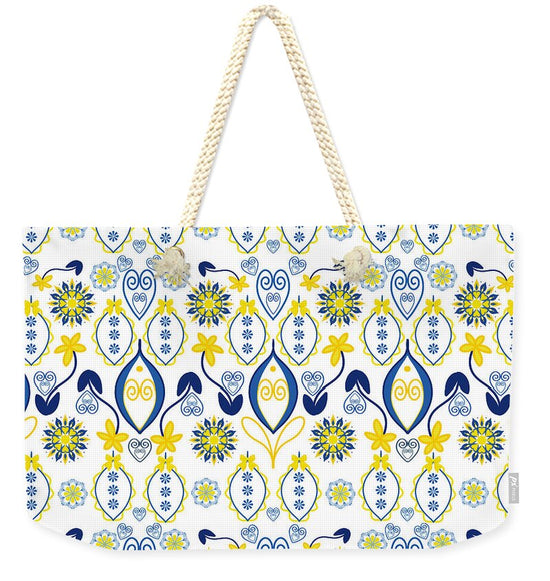 Folk Blossom Garden in Blue - Weekender Tote Bag