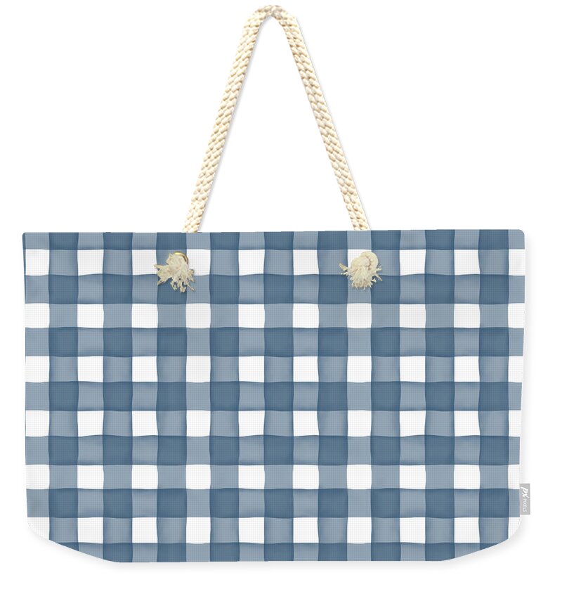 Folk Blossom Garden Teal Gingham - Weekender Tote Bag