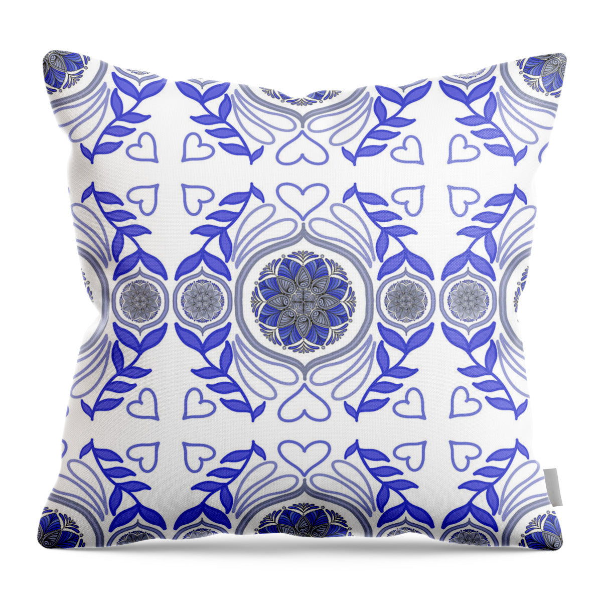 Hearts and Petals Tapestry in Blue - Throw Pillow