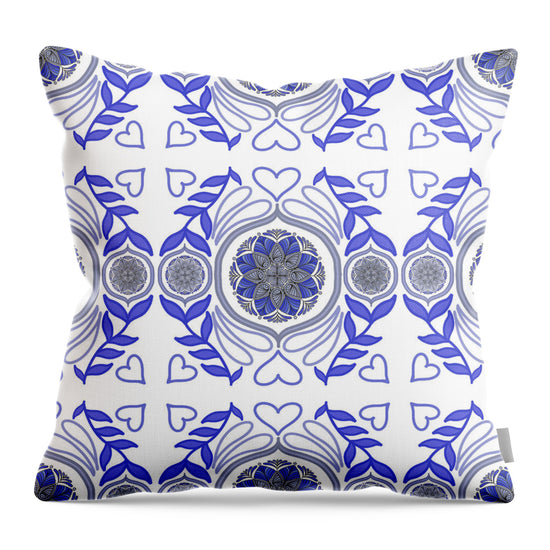 Hearts and Petals Tapestry in Blue - Throw Pillow