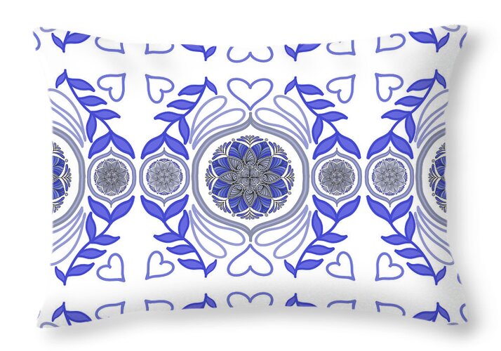 Hearts and Petals Tapestry in Blue - Throw Pillow
