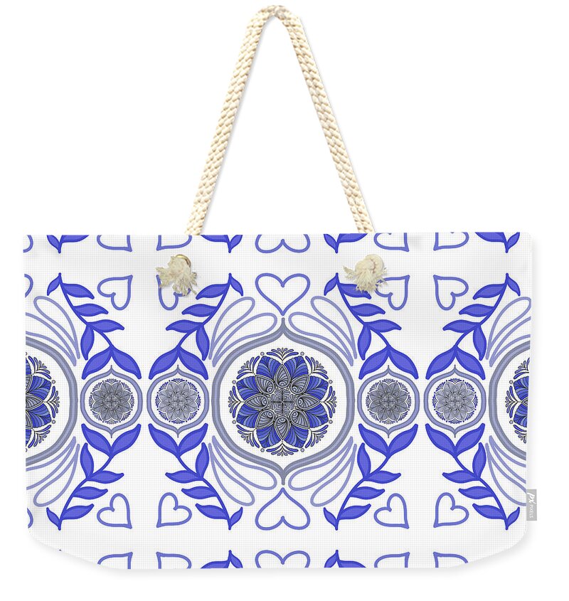 Hearts and Petals Tapestry in Blue - Weekender Tote Bag