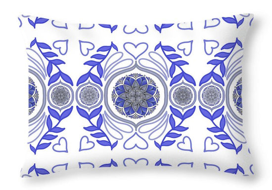 Hearts and Petals Tapestry in Blue - Throw Pillow