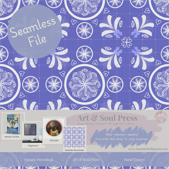 Load and play video in Gallery viewer, Coquette Blue Porcelain V2 Seamless File | Hand-Drawn Floral Tile Repeat | Digital Download for Sublimation, Fabric, Wallpaper, Scrapbooking
