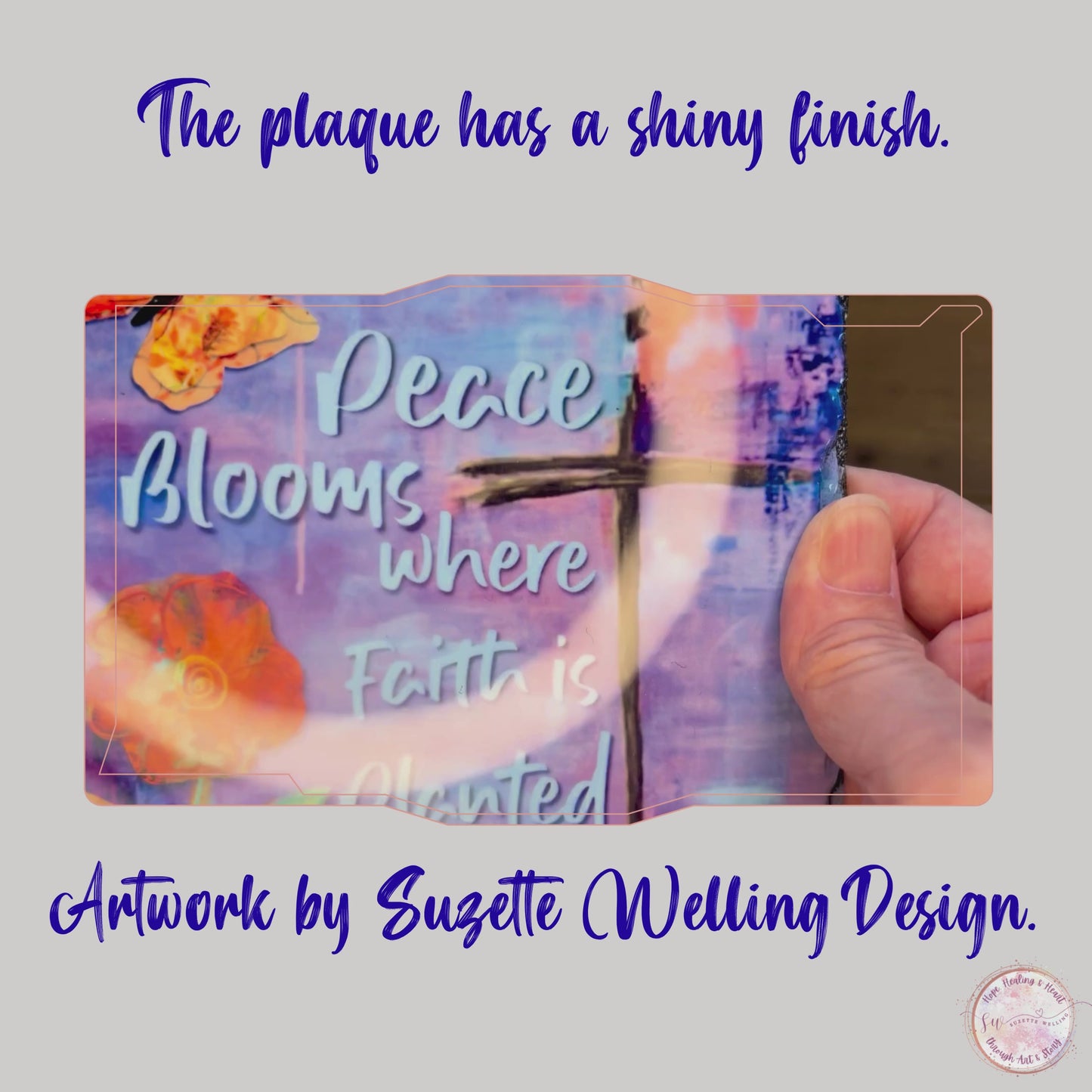 Load and play video in Gallery viewer, “Peace Blooms Where Faith Is Planted” – Granite Art Plaque with Stand
