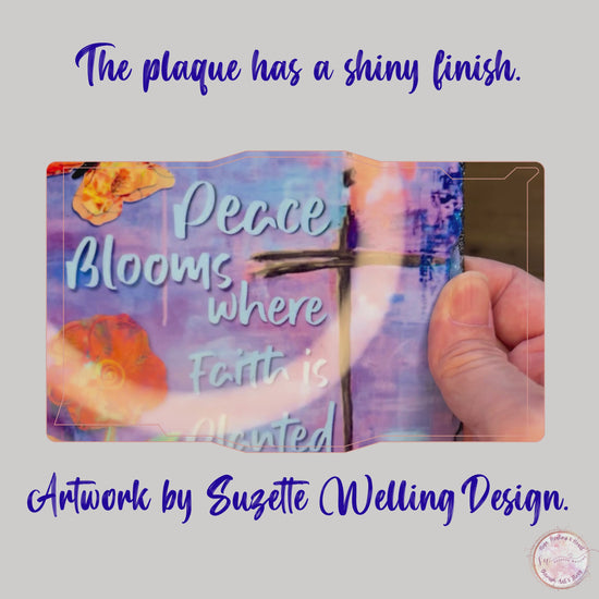 Load and play video in Gallery viewer, “Peace Blooms Where Faith Is Planted” – Granite Art Plaque with Stand
